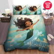 Personalized Happy Black Little Mermaid On The Ocean Duvet Cover Bedding Set
