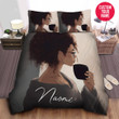 Personalized Black Girl Drinks Coffee Duvet Cover Bedding Set