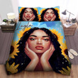 Personalized Sweet Black Girl African American Girl With Sunflower Duvet Cover Bedding Set