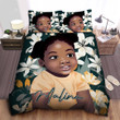 Personalized Black Little Girl Happy Girl With Lilies Duvet Cover Bedding Set
