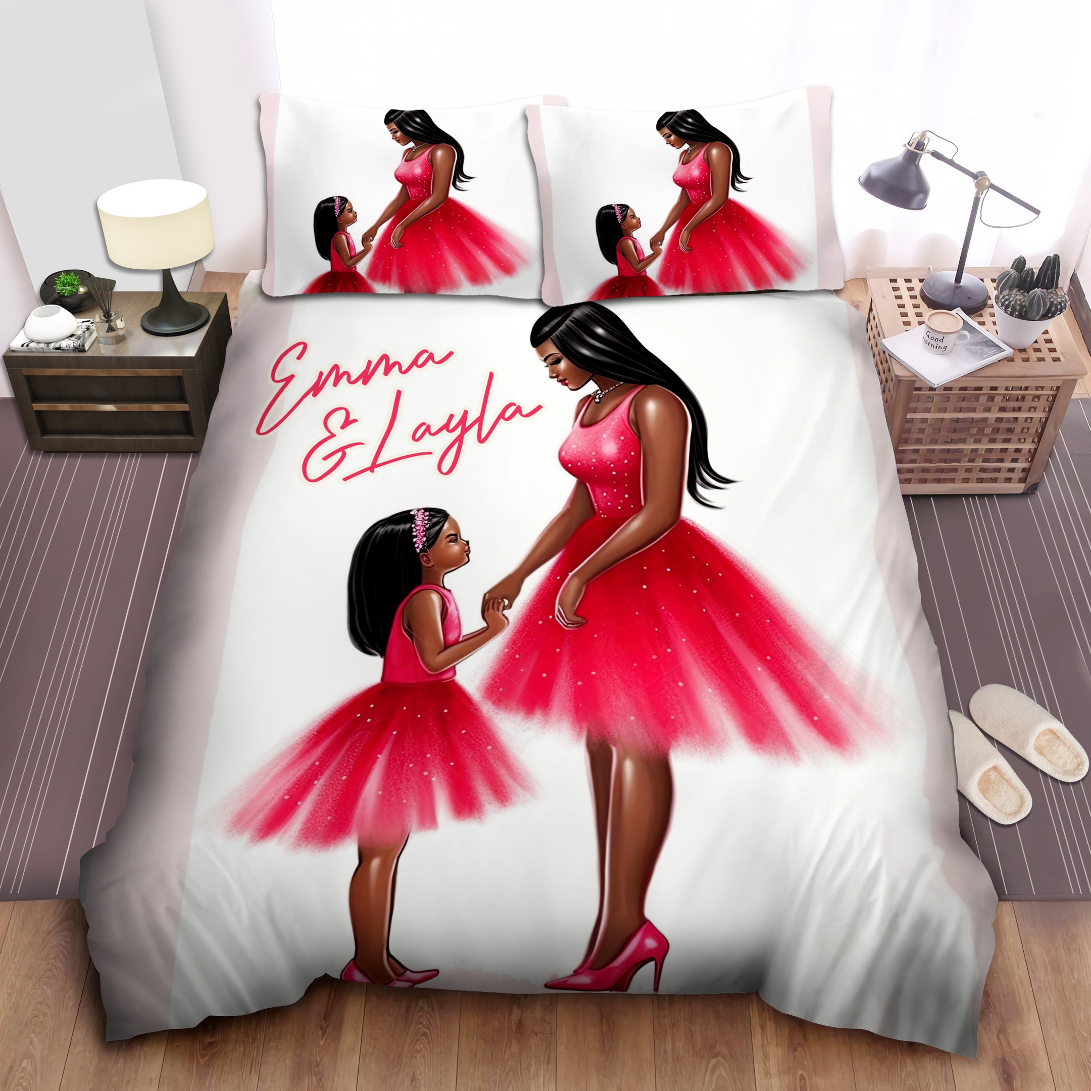 Personalized Africa American Woman Happy Fashion Black Mother And Daughter Lovely Time Together Black Girl Duvet Cover Bedding Set