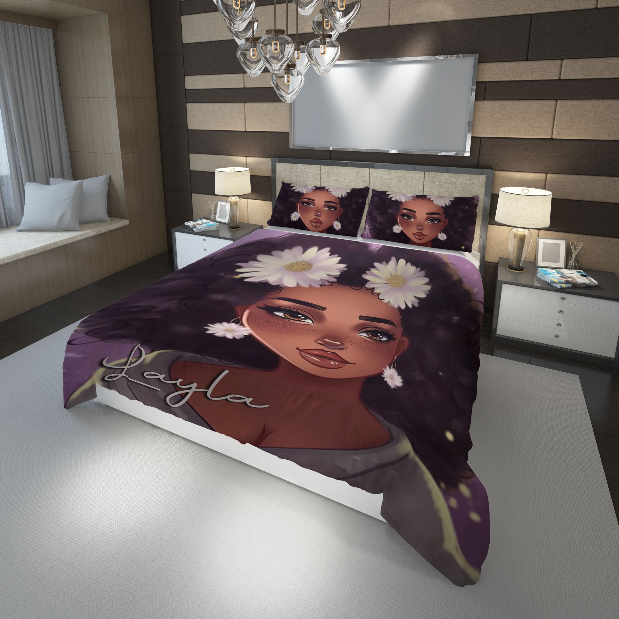 Personalized African Snapchat Black Girl With White Flower Duvet Cover Bedding Set
