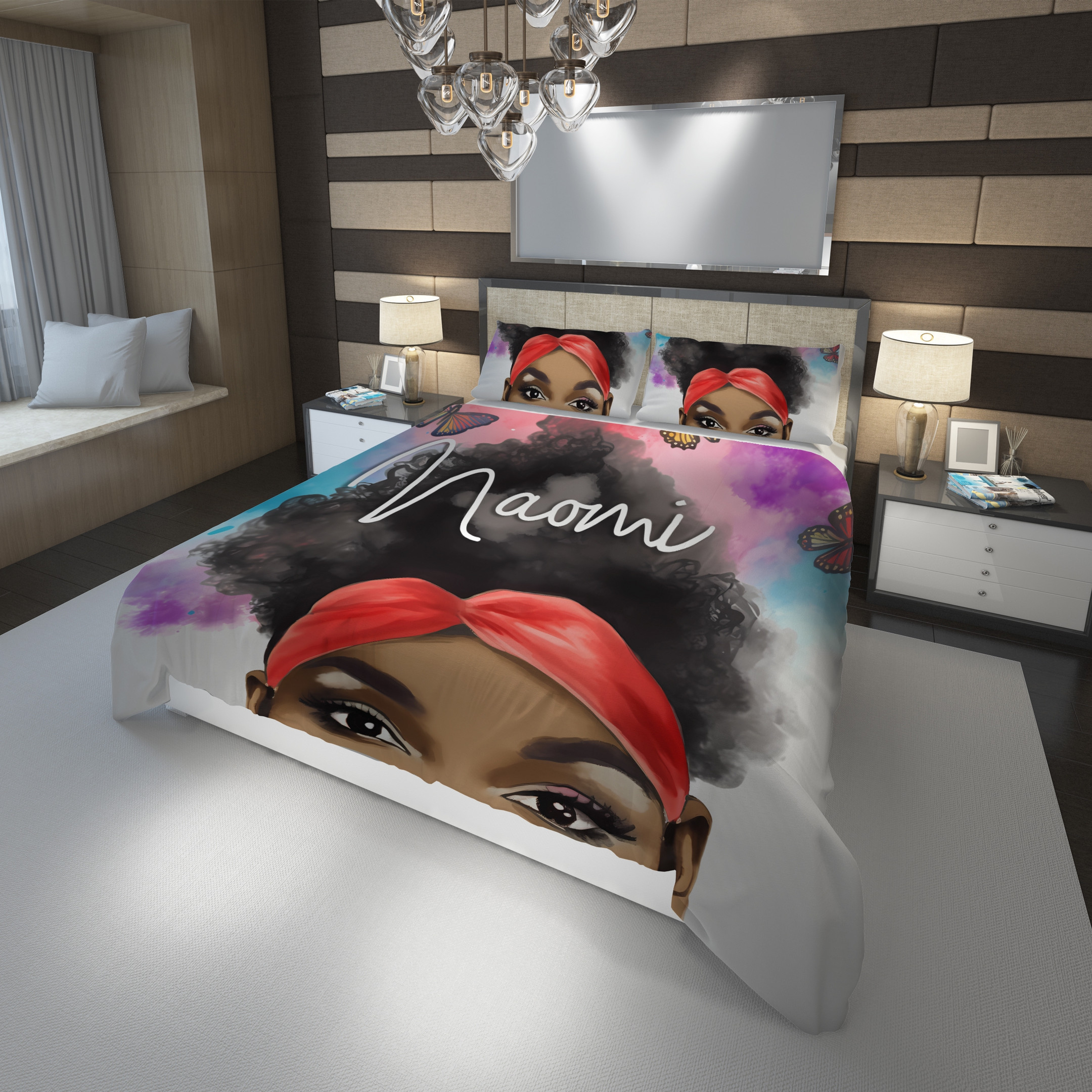 Personalized Cute Afro Puffs Black Girl Duvet Cover Bedding Set