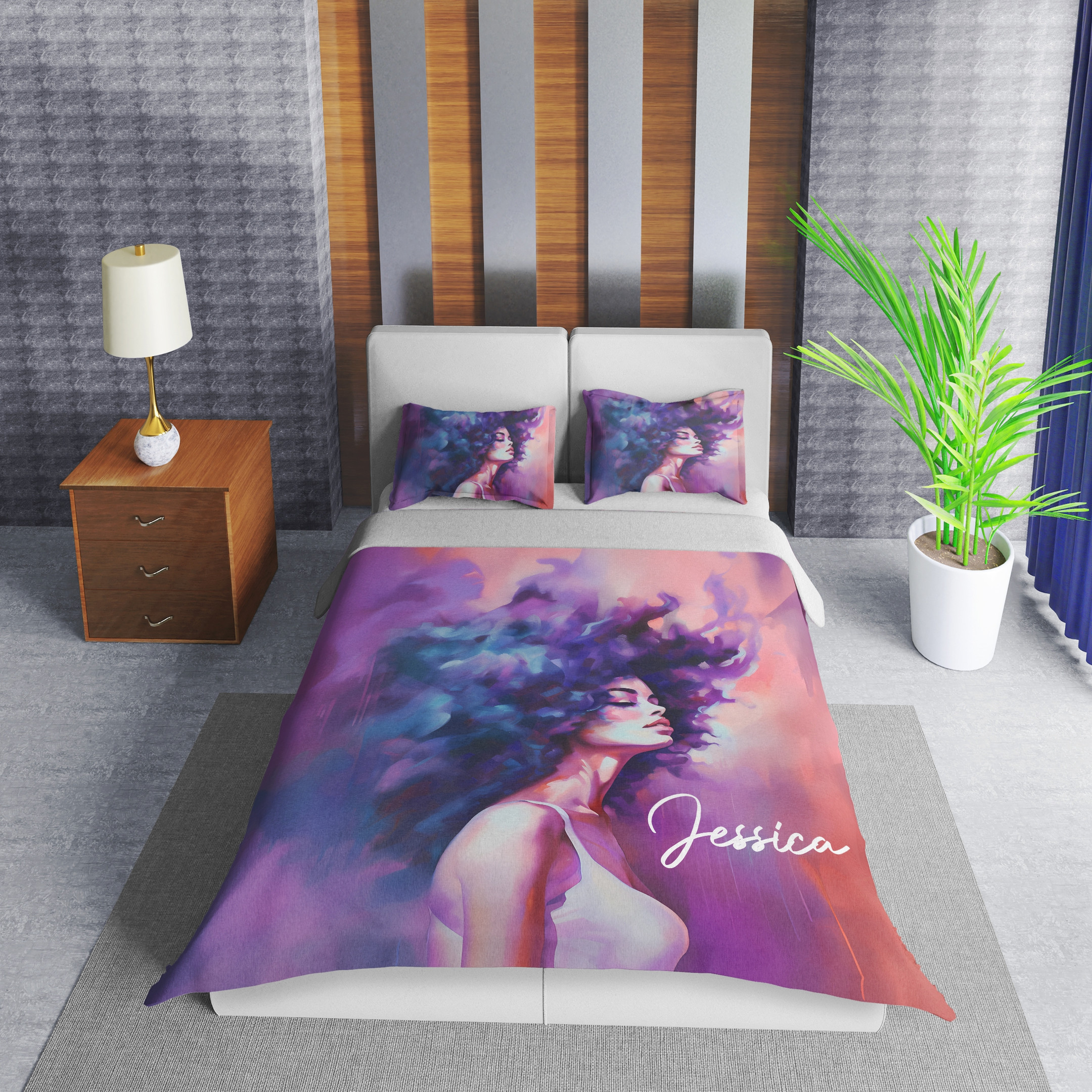 Personalized Black Girl With Afro Hair Aesthetic Color Duvet Cover Bedding Set