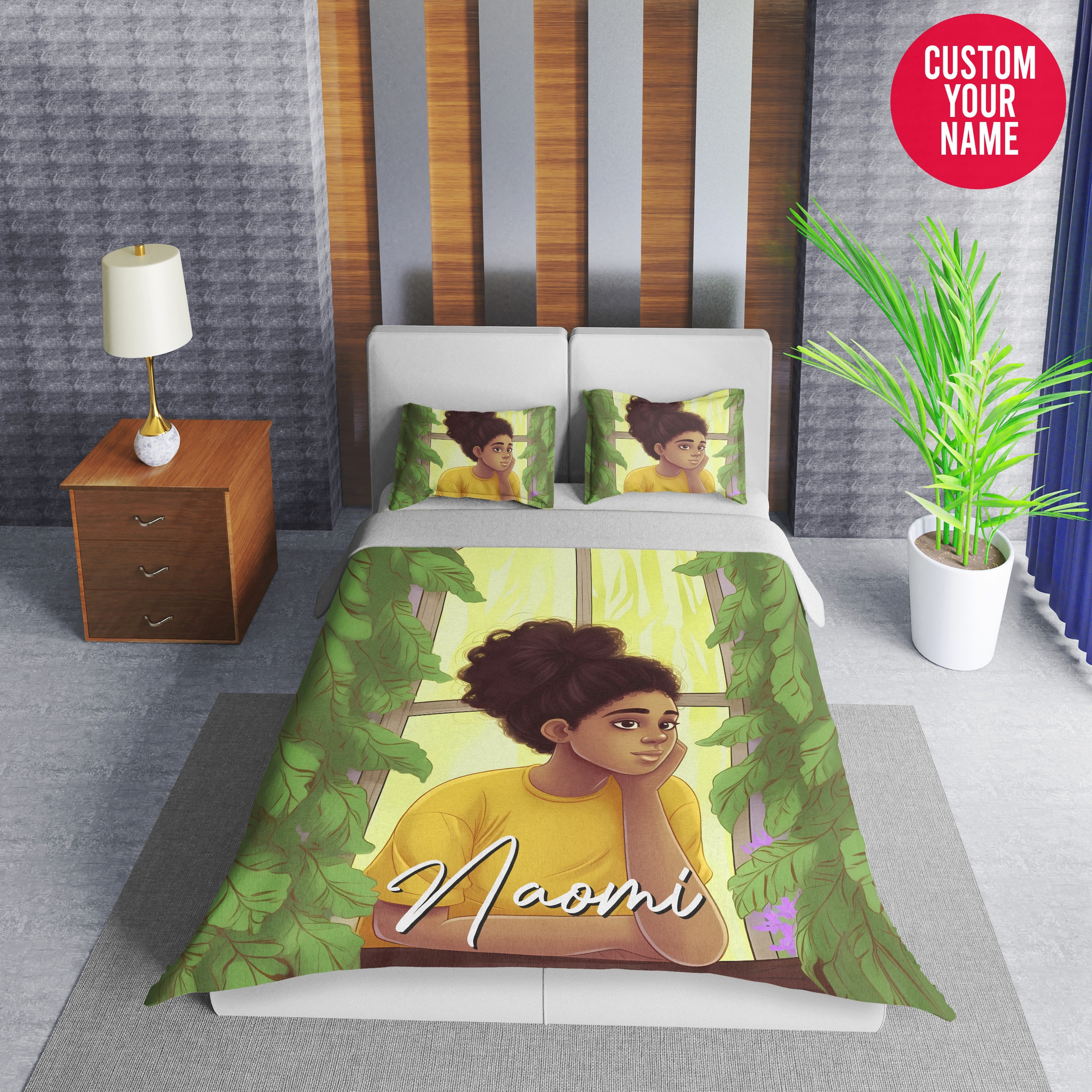 Personalized Black Girl Beside The Window Duvet Cover Bedding Set