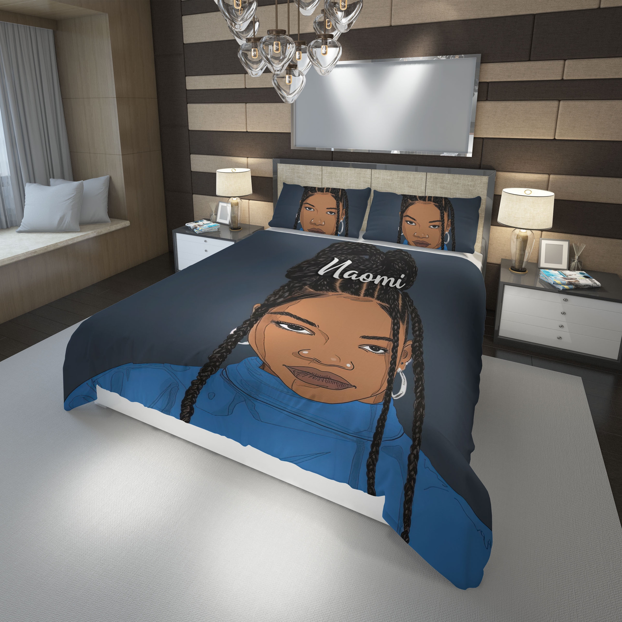 Personalized Cool Black Girl Braid Hairstyle Custom Bedding Set