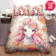 Personalized Unicorn With Colorful Flower Custom Name Duvet Cover Bedding Set