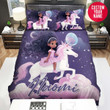 Personalized Unicorn With Black Girl In Sky Custom Name Duvet Cover Bedding Set