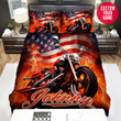 Personalized American Flag And Motorcycle Custom Name Duvet Cover Bedding Set