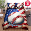 Personalized American Flag And Baseball Custom Name Duvet Cover Bedding Set