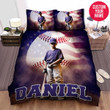 Personalized American Flag Teen Baseball Player Custom Name Duvet Cover Bedding Set