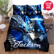 Personalized Blue Wolf And Dragon Glowing Custom Name Duvet Cover Bedding Set
