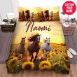 Personalized Horses Running In Sunflower Field Custom Name Duvet Cover Bedding Set