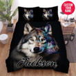 Personalized Wolf Black Background Custom Name Duvet Cover Bedding Set
