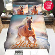 Personalized Horse Running In Snow Custom Name Duvet Cover Bedding Set