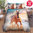 Personalized Horse Running In Snow Custom Name Duvet Cover Bedding Set
