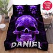 Personalized Skull Purple Neon Lines Custom Name Duvet Cover Bedding Set