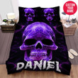 Personalized Skull Purple Neon Lines Custom Name Duvet Cover Bedding Set