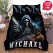Personalized Badass Skull Holding Guns Custom Name Duvet Cover Bedding Set