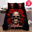 Personalized Skull And Red Roses Custom Name Duvet Cover Bedding Set