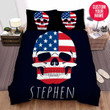 Personalized Skull With American Flag Custom Name Duvet Cover Bedding Set