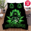 Personalized Skull With Marijuana Leaf Custom Name Duvet Cover Bedding Set