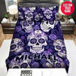 Personalized Purple Sugar Skull Rose Custom Name Duvet Cover Bedding Set