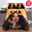Personalized Black Girl Sunflower Art Custom Name Duvet Cover Bedding Set