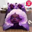 Personalized Black Girl Purple Afro Hairstyle Custom Name Duvet Cover Bedding Set