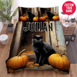 Personalized Halloween Black Cat With Pumpkin Custom Name Duvet Cover Bedding Set