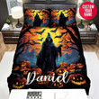 Personalized Halloween Grim Reaper With Pumpkins Custom Name Duvet Cover Bedding Set