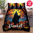 Personalized Halloween Grim Reaper With Pumpkins Custom Name Duvet Cover Bedding Set