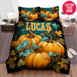 Personalized Halloween Pumpkins With Leaves Custom Name Duvet Cover Bedding Set