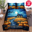 Personalized Halloween Pumpkin Field Artwork Custom Name Duvet Cover Bedding Set