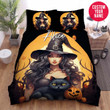 Personalized Halloween Black Girl With Cat Custom Name Duvet Cover Bedding Set