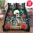 Personalized Halloween Skeleton Flowers Custom Name Duvet Cover Bedding Set