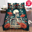 Personalized Halloween Skeleton Flowers Custom Name Duvet Cover Bedding Set