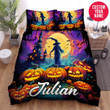 Personalized Halloween Witch And Pumpkins Custom Name Duvet Cover Bedding Set