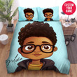Personalized Black Cartoon Boy Glasses Custom Name Duvet Cover Bedding Set