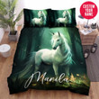 Personalized White Unicorn In Forest Custom Name Duvet Cover Bedding Set