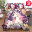 Personalized Beautiful Unicorn With Flowers Custom Name Duvet Cover Bedding Set
