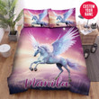 Personalized Unicorn Flying On Galaxy Sky Custom Name Duvet Cover Bedding Set