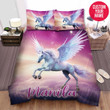 Personalized Unicorn Flying On Galaxy Sky Custom Name Duvet Cover Bedding Set