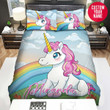 Personalized Cute Unicorn With Rainbow Custom Name Duvet Cover Bedding Set