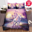 Personalized Pink Mane Unicorn With Castle Custom Name Duvet Cover Bedding Set