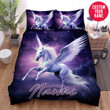 Personalized Unicorn Flying In Galaxy Sky Custom Name Duvet Cover Bedding Set