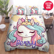 Personalized Unicorn Sleeping With Stars Custom Name Duvet Cover Bedding Set