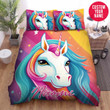 Personalized Unicorn Colourful Striped Custom Name Duvet Cover Bedding Set