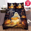 Personalized Halloween Ghost Reading Book Custom Name Duvet Cover Bedding Set