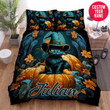 Personalized Halloween Pumpkin Black Cat Custom Name Duvet Cover Bedding Set
